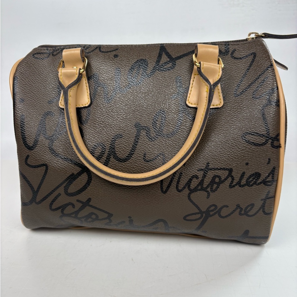 Victoria's Secret Brown Satchel with Purple & Cream Center Stripe - Picture 5 of 5